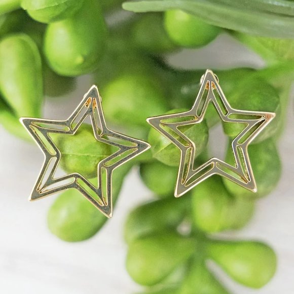 NWT *BOUTIQUE*  GOLD TONE PATRIOTIC STAR STUD EARRINGS - Picture 1 of 1